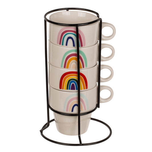 Stapelbare Tassen Regenbogen + Metallständer