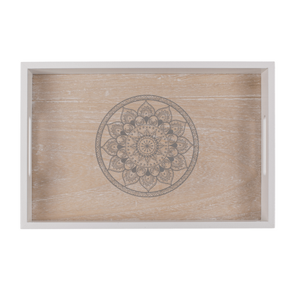 Holz-Tablett Weiß/naturfarben Mandala